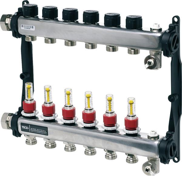 TECEfloor Edelstahl-Verteiler HKV 10 mit DFA SLQ, poliert, 1'' IG flachdichtend 77310010 - Bild 1