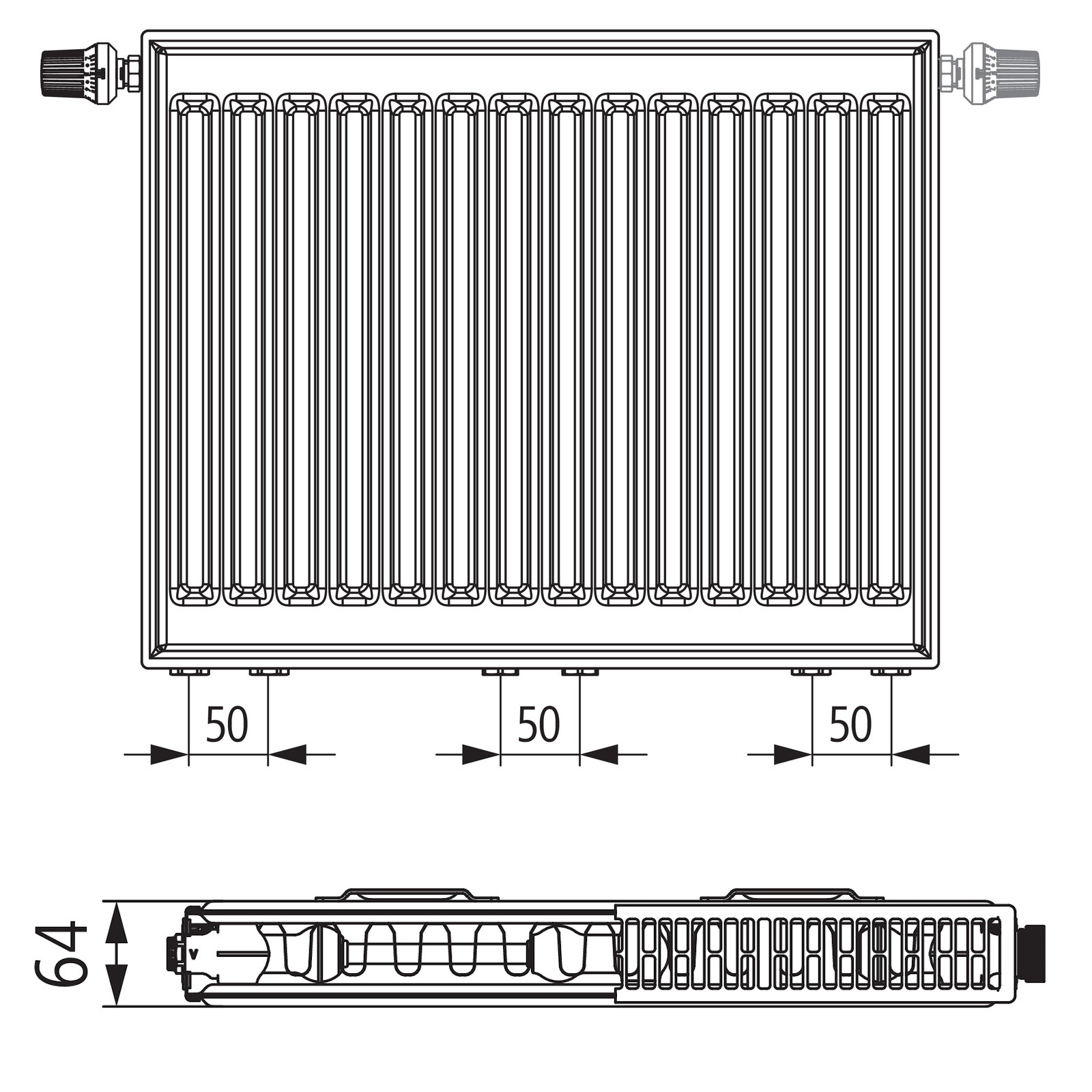 Kermi therm-x2 Profil-Vmulti Typ 12 500x1200mm Ventilheizkörper Weiß inkl. Bohrkonsolenset QN1275