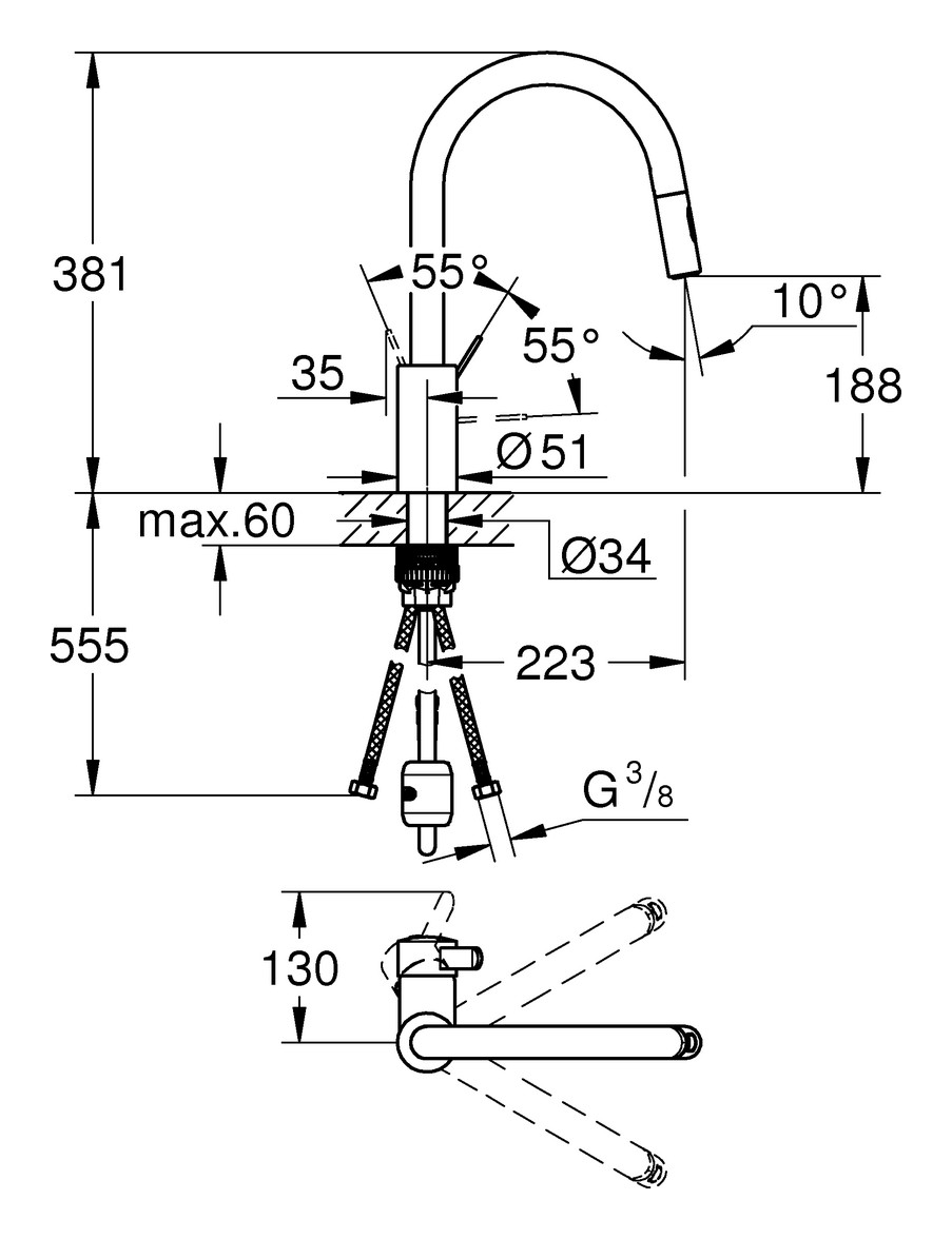 GROHE Spültischbatterie Eurosmart Cosmopolitan ausziehbare Spülbrause Zero verchromt 31481001 - Bild 3
