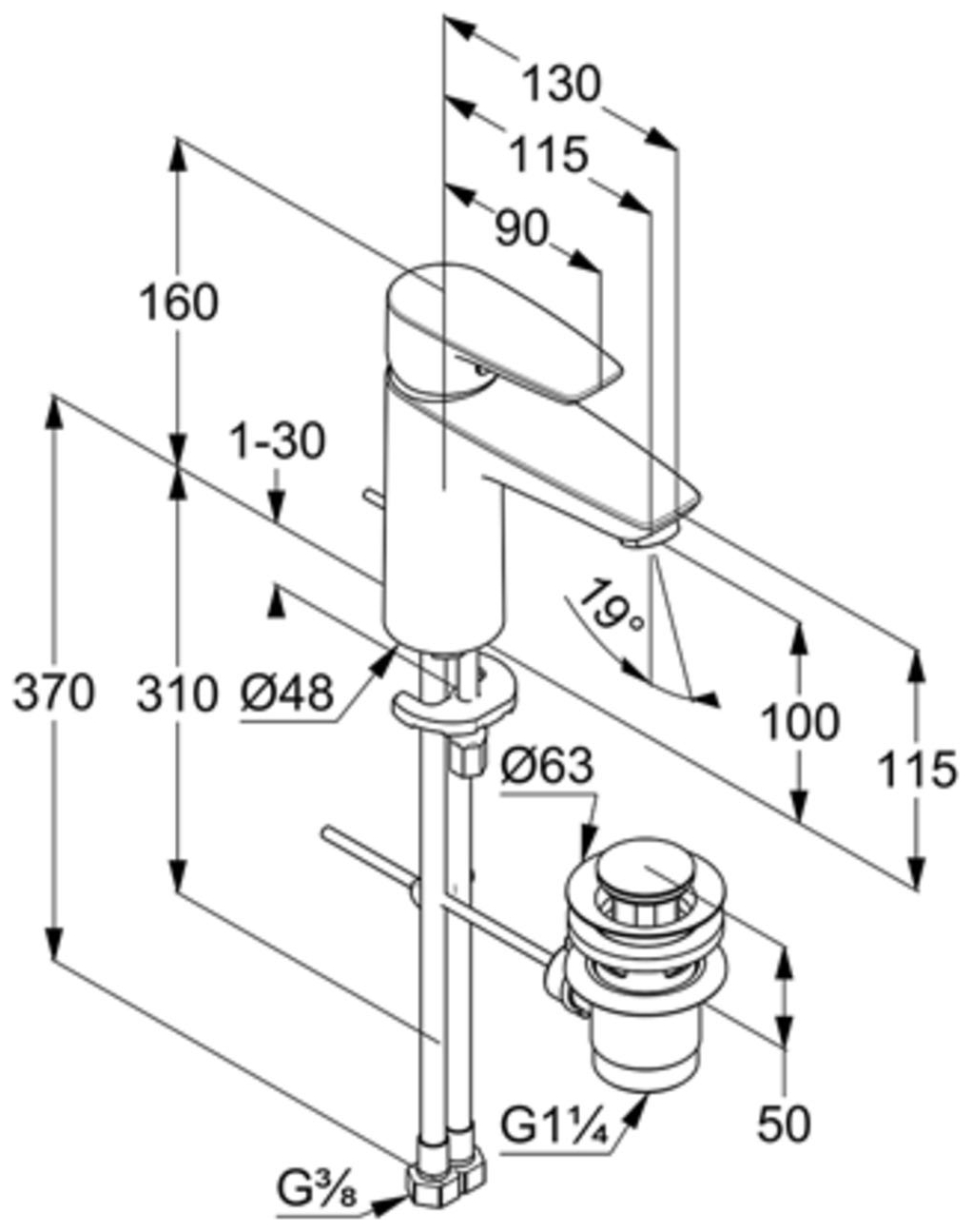 Kludi PURE&SOLID Waschtisch-Einhandmischer 100 mit Metall-Ablaufgarnitur chrom 342900575 - Bild 2