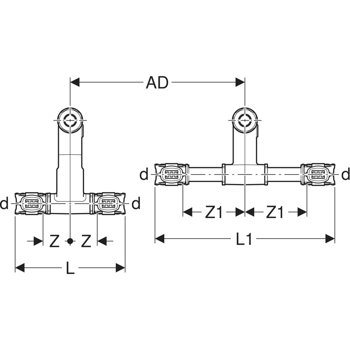 Geberit FlowFit Set Anschluss-T-Stück für Vorlauf/Rücklauf 16x15x16mm Siliziumbronze 619.440.22.2 - Bild 3