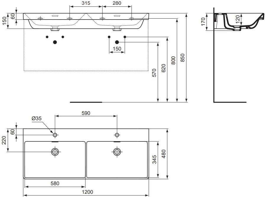 VIGOUR Doppel-Möbelwaschtisch derby V3 120x48cm