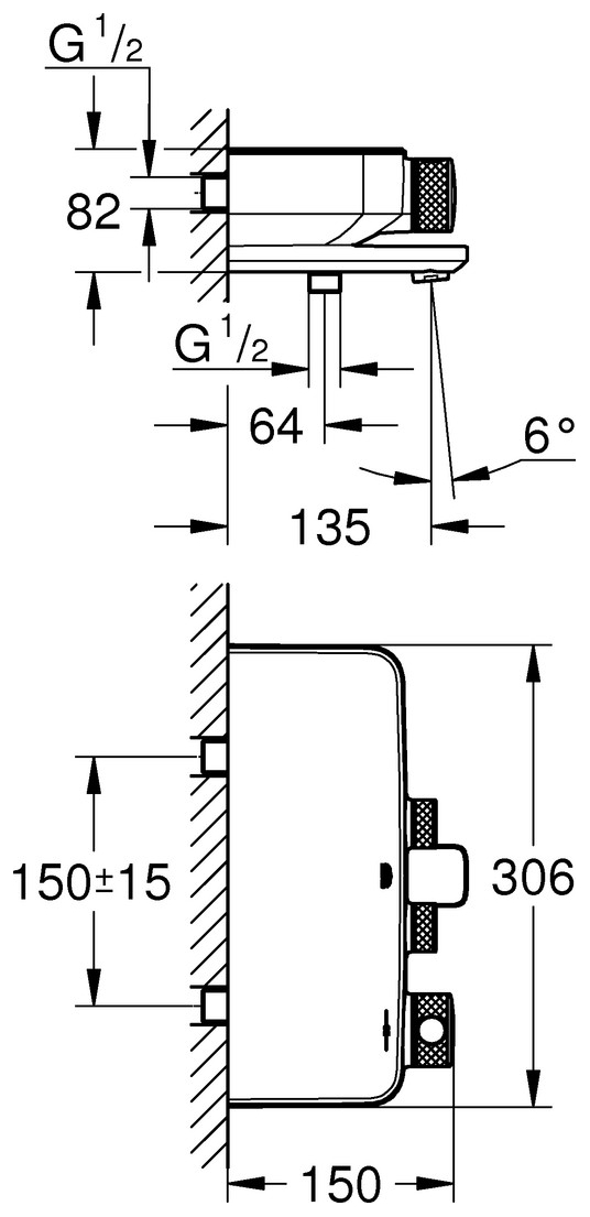 GROHE Thermostat-Wannenbatterie Grohtherm SmartControl Wandmontage chrom 34718000 - Bild 2