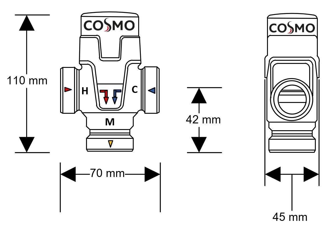 Brauchwassermischer Mischventil 1'' AG, Abgang unten, 35-65 °C, inklusive 2 Rückschlagventile - Bild 4