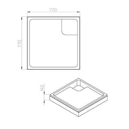 Duschwannenträger 77x77x14cm, für Duschwanne 80x80x3,5 cm quadratisch superflach - Bild 2