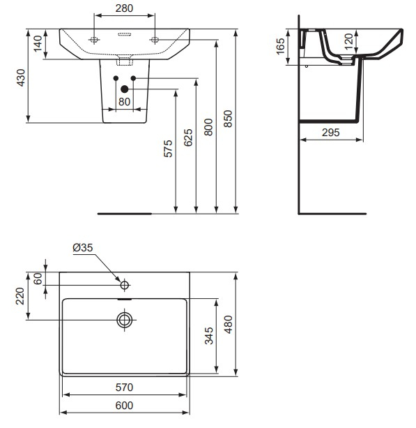 VIGOUR Waschtisch-Set derby V3 edge 60cm PflegetectPlus weiss, Einhandmischer, Siphon und Eckventile
