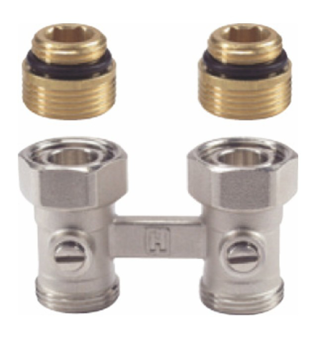 Logafix Hahnblock Eckform 1/2'' IG x 3/4'' AG Zweirohr, absperrbar, ohne Voreinstellung - Bild 1