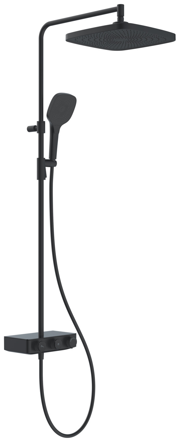 VIGOUR Duschsystem V3 Thermostat Kopfbrause 310mm edge Handbrause 3-fach und Schlauch schwarz matt