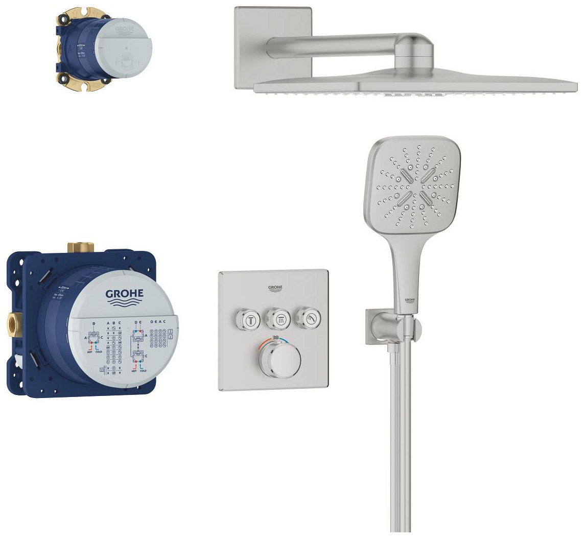 GROHE UP-Duschsystem Grohtherm SmartControl 34864 THM eckige Form 3 ASV supersteel 34864DC0 - Bild 2
