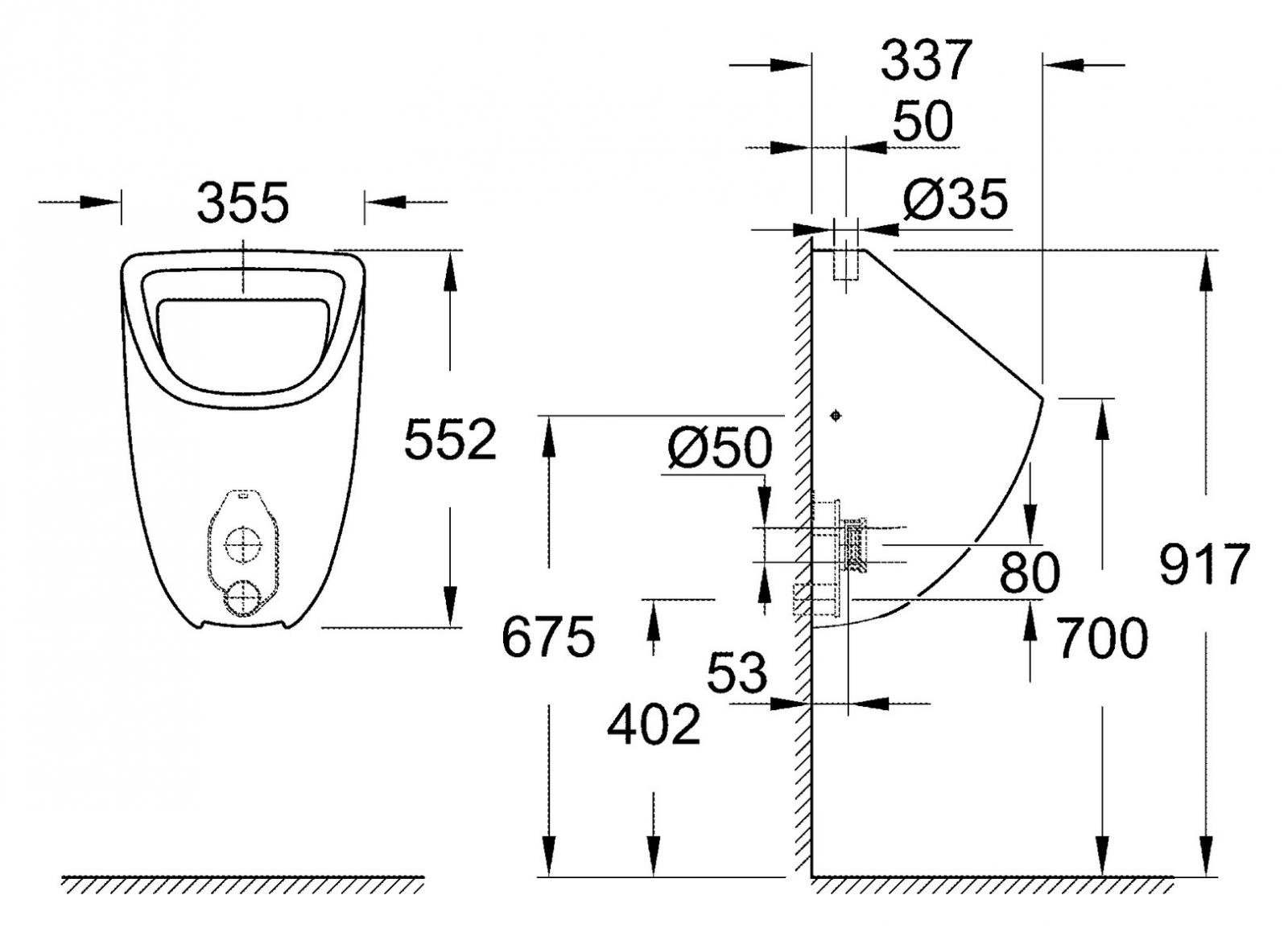Grohe Urinal Bau Keramik Zulauf von oben alpinweiß 39439000 - Bild 2