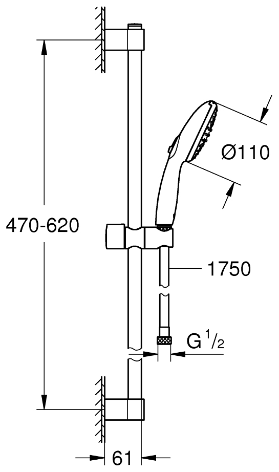 GROHE Brausestangenset Tempesta 110 chrom Stange 60cm 2 Strahlarten (Rain, Jet) 27598003 - Bild 4