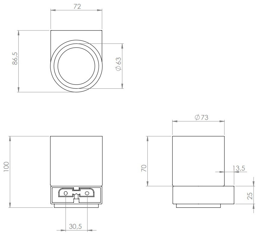 VIGOUR Glashalter derby V3 mit Glas schwarzmatt