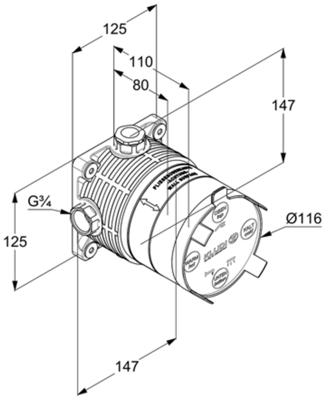 Kludi Unterputzteil FLEXX.BOXX universal DN20 für UP-Bade-und Brausebatterie und Themostat 88011 - Bild 2