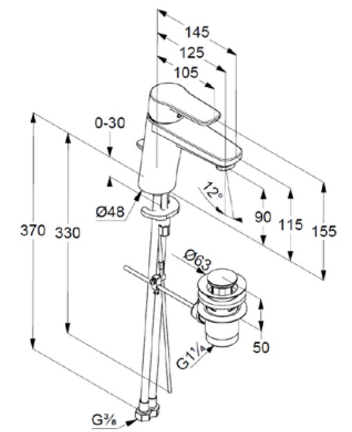 VIGOUR Waschtisch-Set derby V3 55cm PflegetectPlus weiss, Einhandmischer, Siphon und Eckventile
