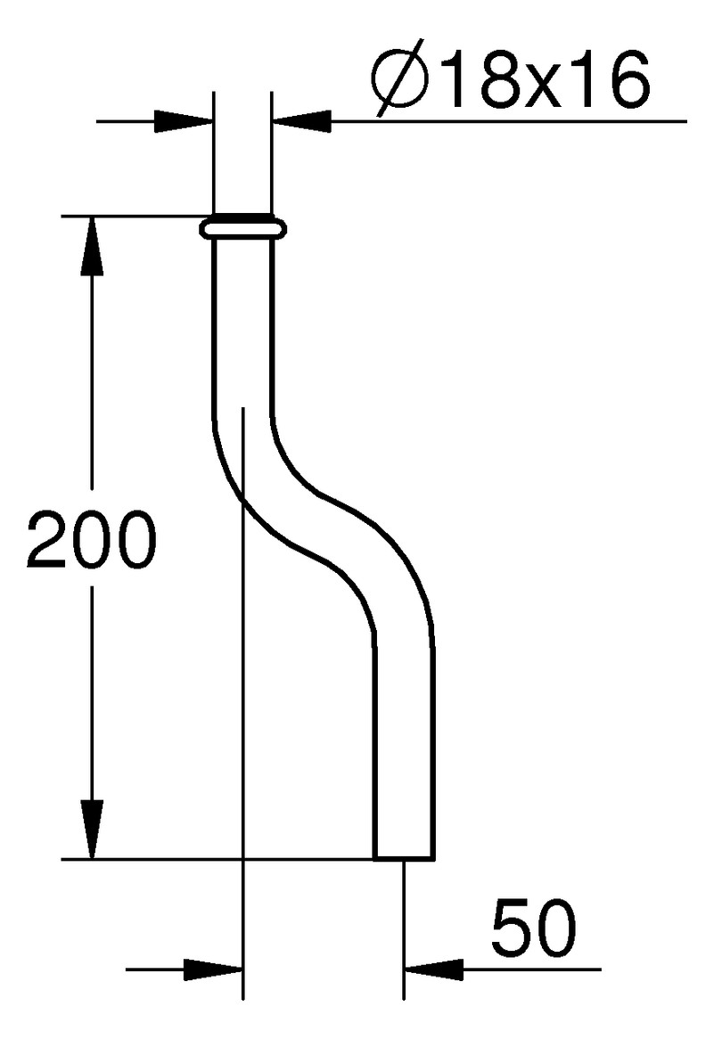 GROHE Urinal-Spülrohr 37040 Durchm.18mm 200mm aus Messing Kröpfung 50mm verchromt 37040000 - Bild 2