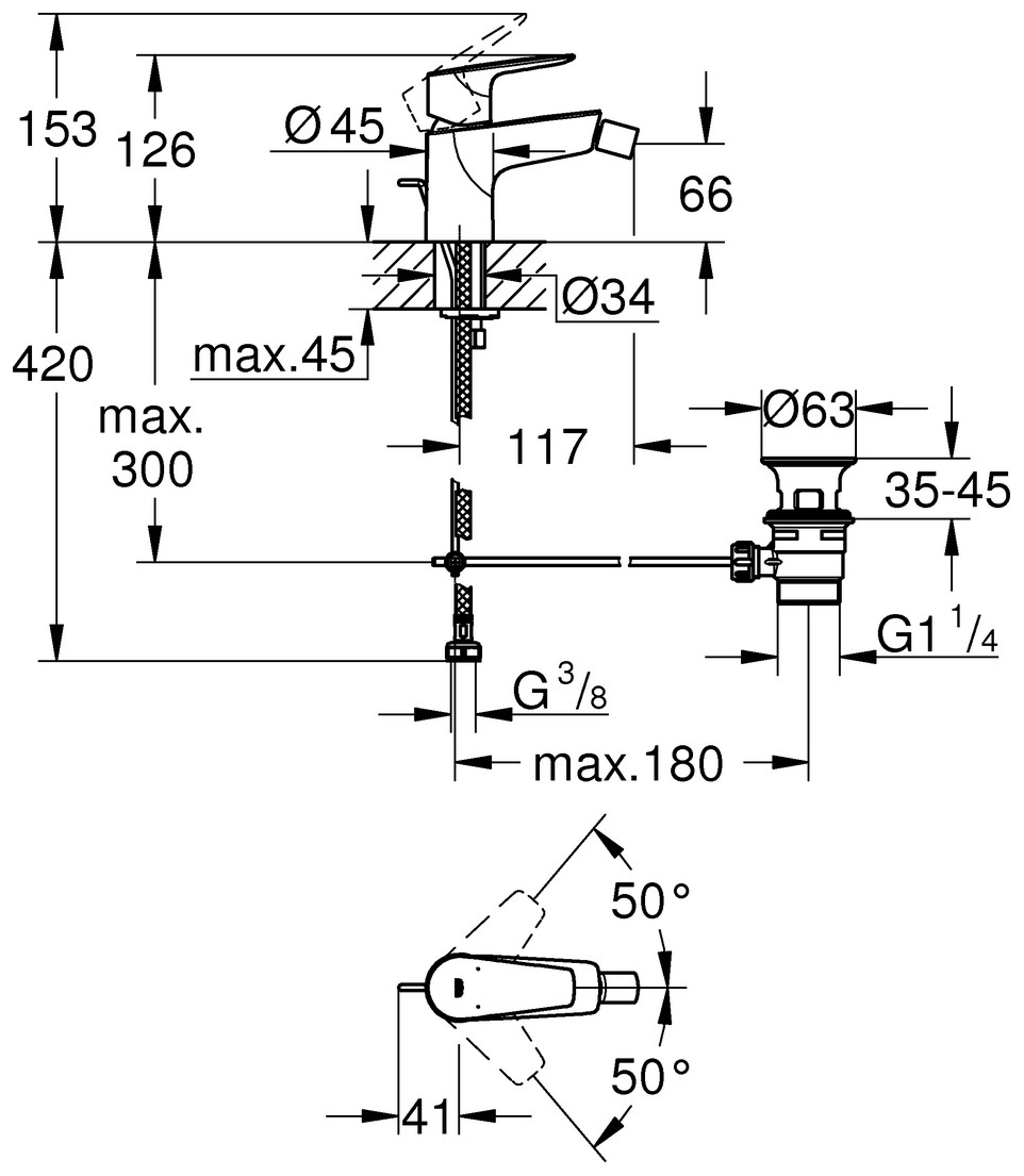 GROHE Bidetbatterie BauEdge für Einlochmontage mit Ablaufgarnitur chrom 23331001 - Bild 4