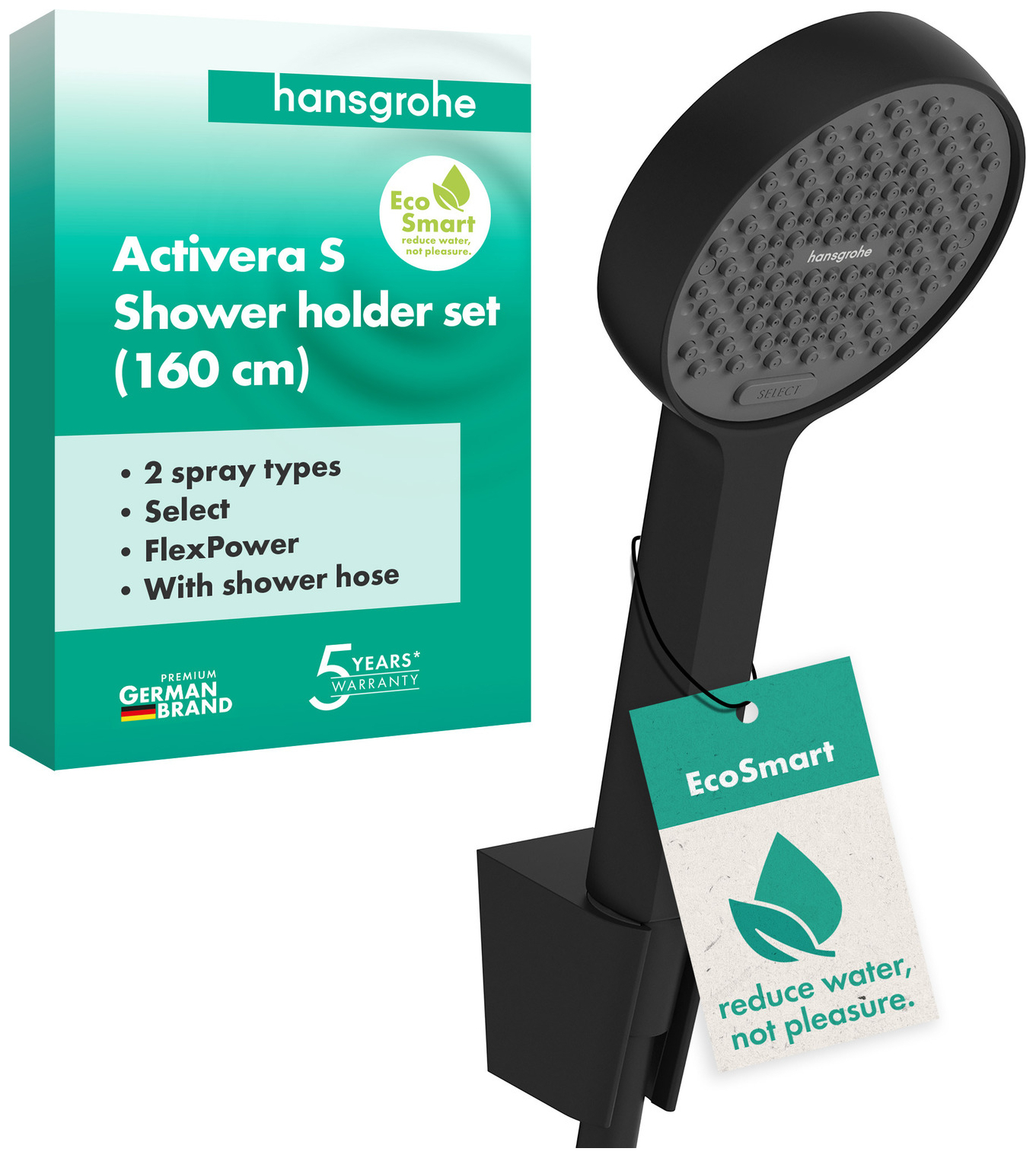 Hansgrohe Brausehalterset Activera Select S 95 2jet EcoSmart Schlauch 1600mm matt schwarz