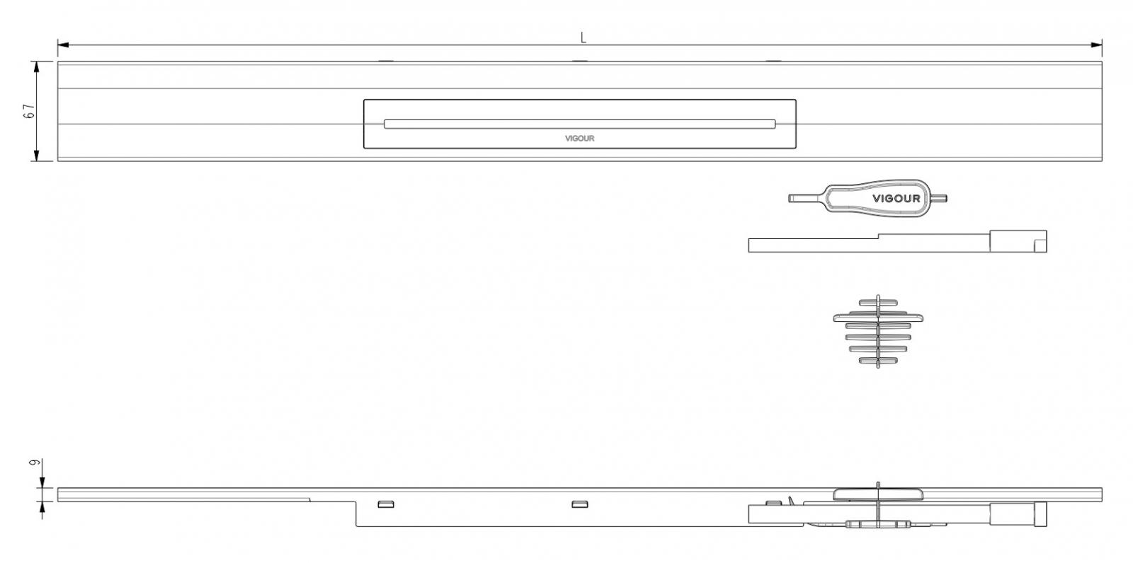 VIGOUR Duschrinne Designset WALL individual 4.0 gebürstet 700 mm, für Rohbauset V4GK - Bild 2