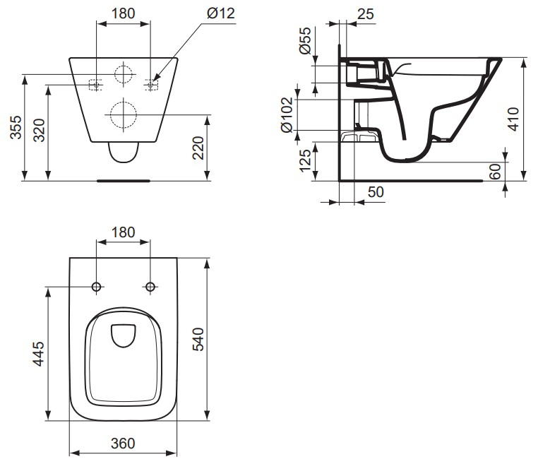 VIGOUR Wand-Tiefspül-WC derby V3 edge PflegetectPlus weiss, spülrandlos, verdeckte Befestigung