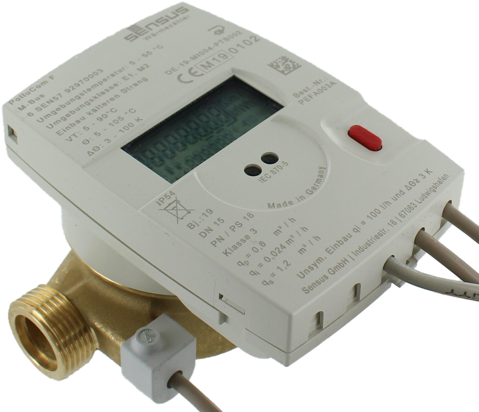 Sensus Wärmezähler PolluCom F Qp 0,6 m3/h M-Bus AG 3/4'' BL=110mm 45/5,2 (Eichjahr 2026)