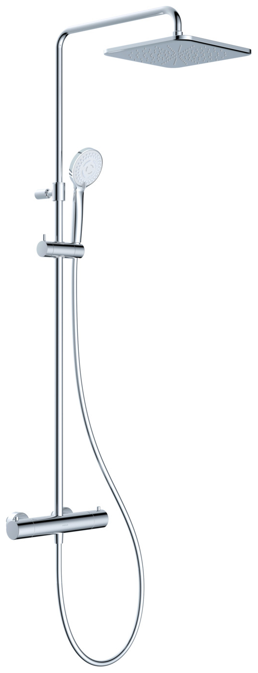 VIGOUR Duschsystem V1 Thermostat Kopfbrause 250mm edge Handbrause 5-fach und Schlauch verchromt