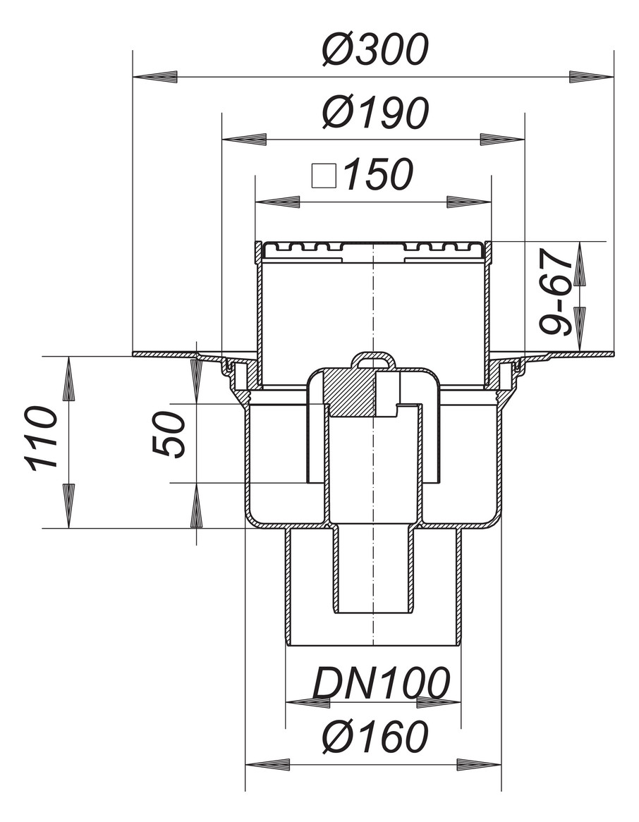 DALLMER Bodenablauf 61 HT/KE DN 100 Edelstahl-Rost 150x150 mm 611260 - Bild 2
