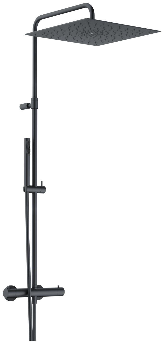VIGOUR Duschsystem V4 Thermostat Kopfbrause 410mm edge Stabhandbrause und Schlauch schwarz matt