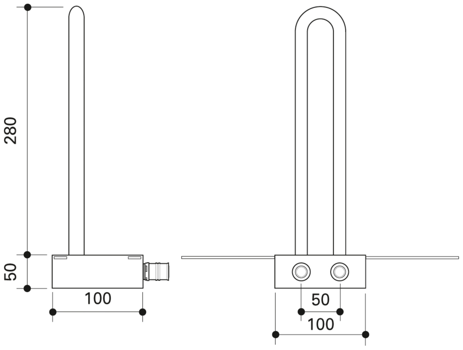 Fränkische alpex Heizkörper-Anschlussblock Edelstahl für Rohr 16-15mm Höhe 330mm
