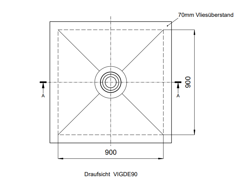 VIGOUR Duschelement individual 2.0, 90x90x4,0cm Ablauf mittig rollstuhlbefahrbar - Bild 2