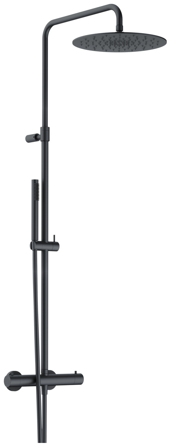 VIGOUR Duschsystem V4 Thermostat Kopfbrause 310mm rund Stabhandbrause und Schlauch schwarz matt
