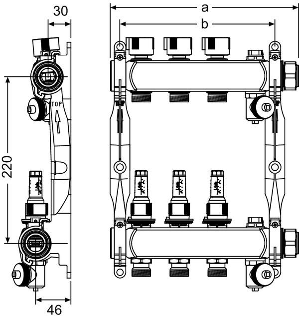 TECEfloor Edelstahl-Verteiler HKV 3 mit DFA SLQ, poliert, 1'' IG flachdichtend 77310003 - Bild 2