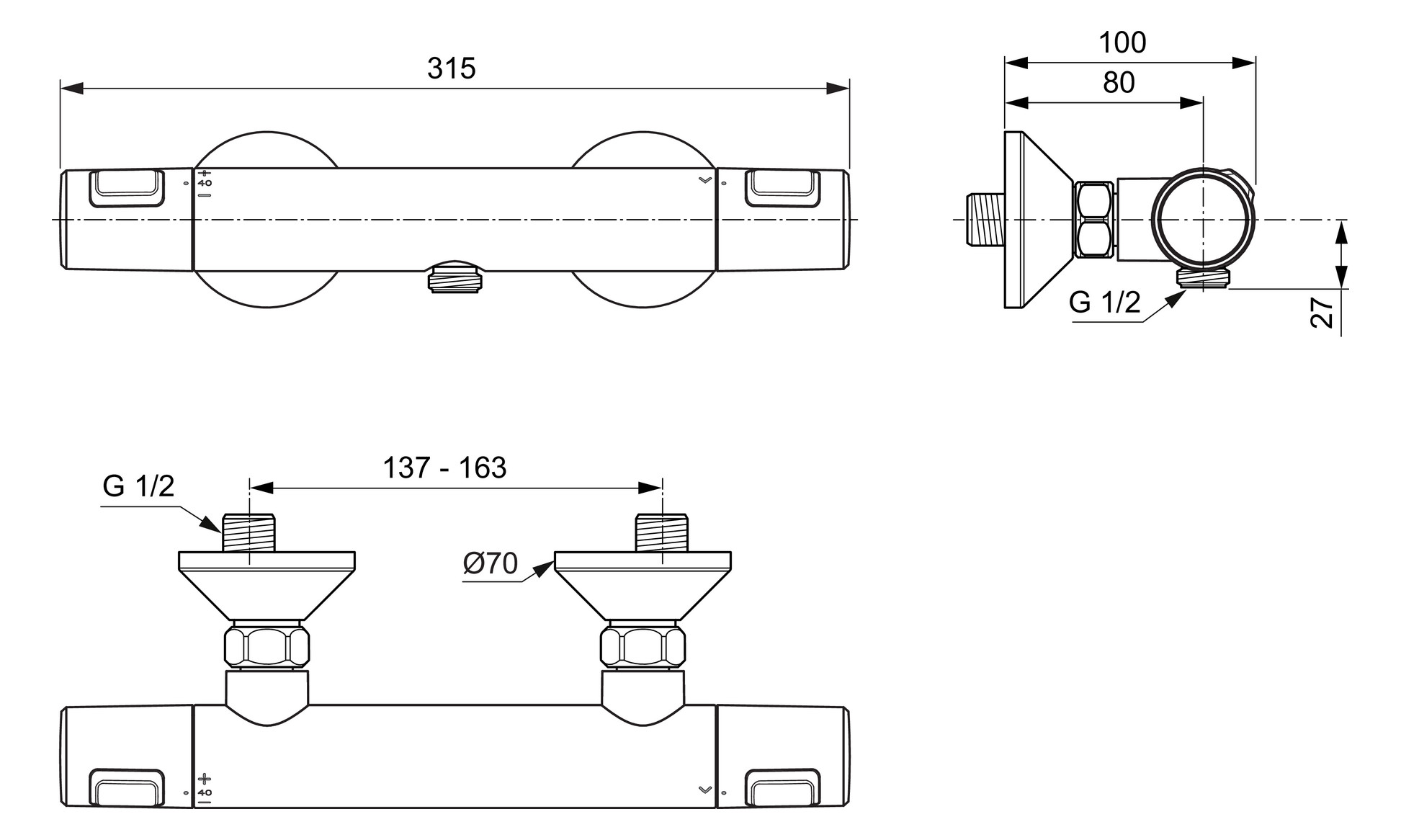 Ideal Standard Brausethermostat Ceratherm T25 chrom, Ausladung 80mm A7201AA - Bild 4