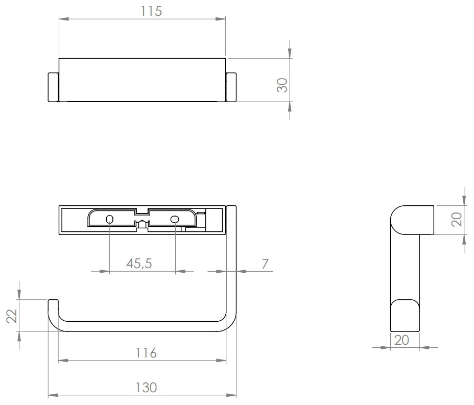 VIGOUR Papierhalter derby V3 ohne Deckel schwarzmatt