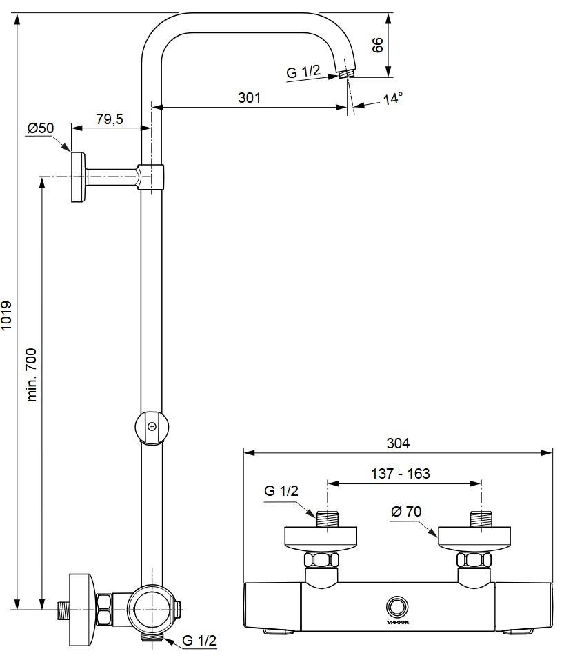Duschsystem clivia V2 Thermostat Safe-Tec ohne Kopfbrause, ohne Handbrause verchromt