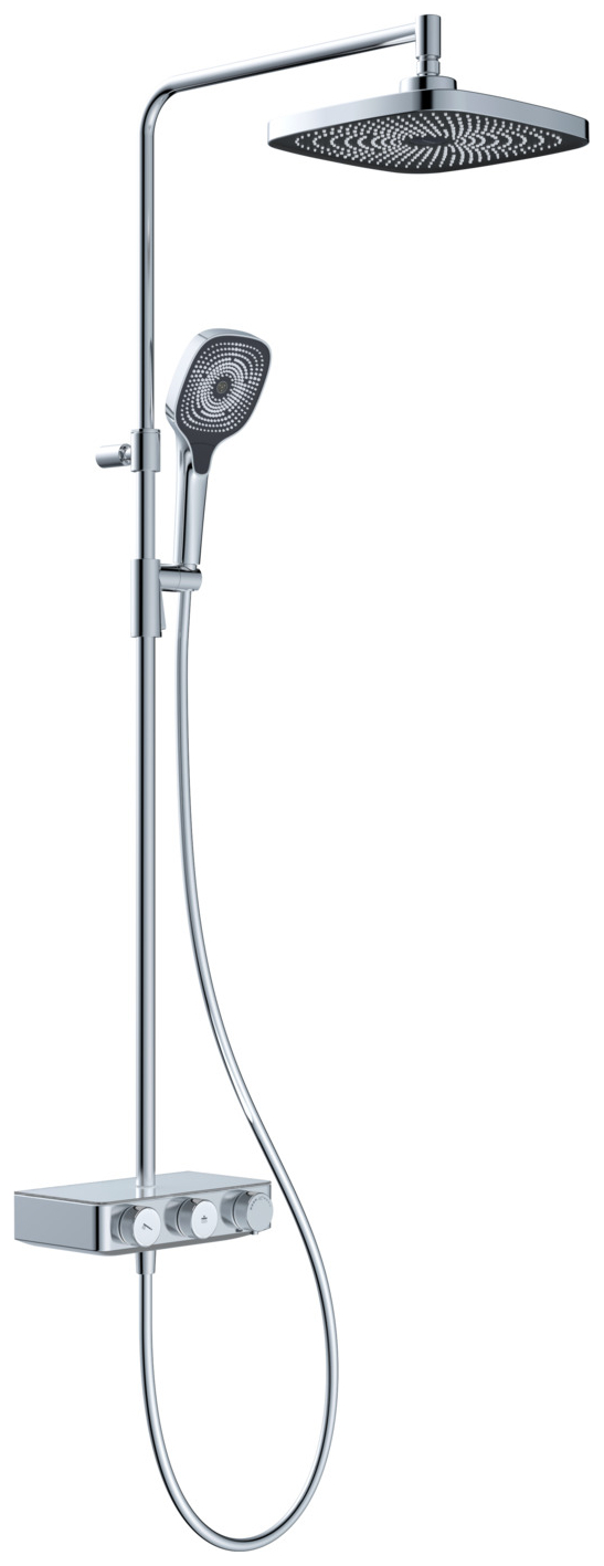 VIGOUR Duschsystem V3 Thermostat Kopfbrause 260mm edge Handbrause 3-fach und Schlauch verchromt