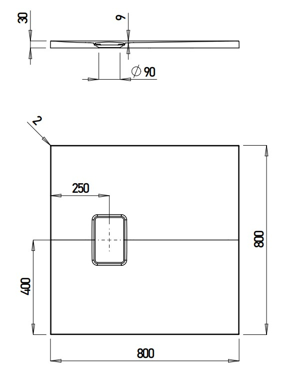 VIGOUR Duschwanne V3 Mineralguss 80x80x2,8cm mit Ablaufdeckel SafeStepPlus weiß matt