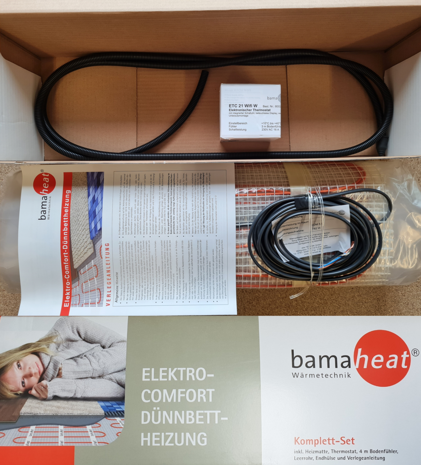 bamaheat Dünnbettheizung Elektro-Comfort-Set ECS-A 1m² 150W mit Thermostat ETC 21 Wifi - Bild 2