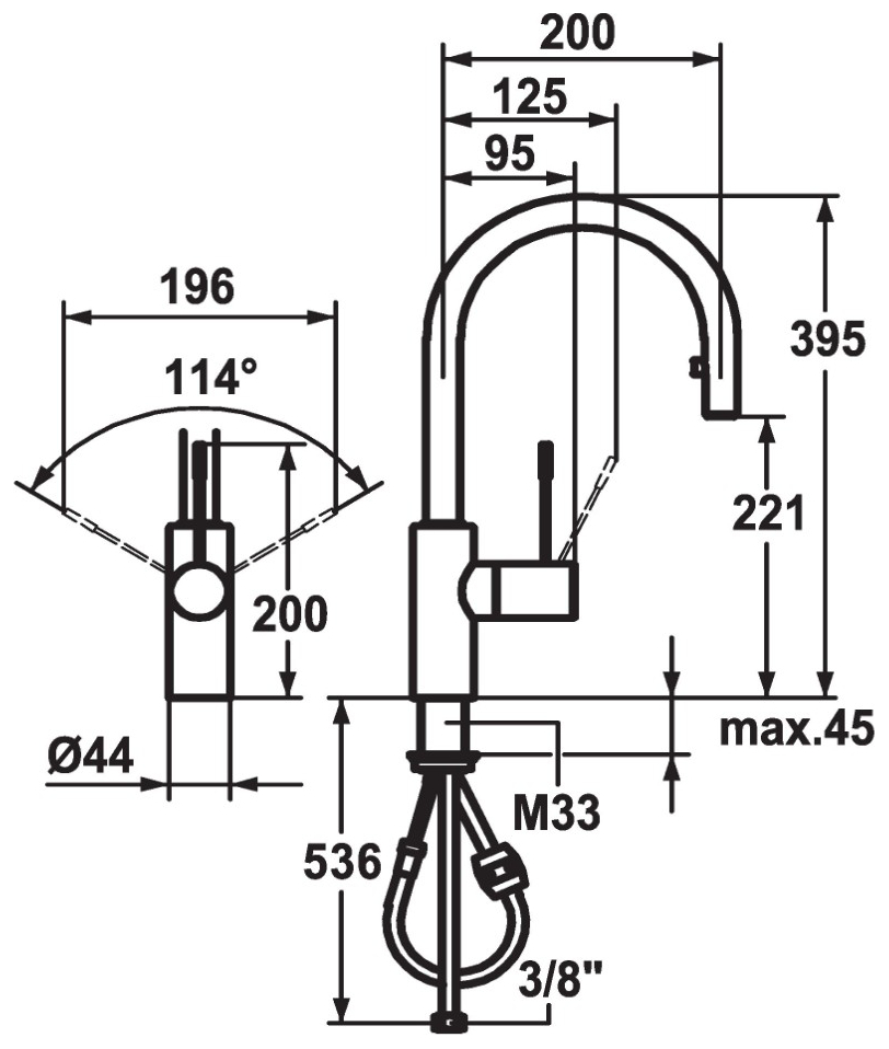 KWC ONO Spültischbatterie Edelstahl mit Auszugauslauf A200mm 10.151.102.700FL - Bild 2