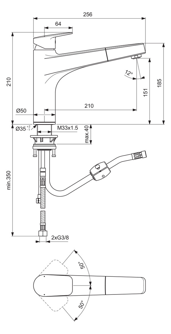 Ideal Standard Ceraplan Küchenarmatur Chrom hoher Auslauf mit 1-Funktions-Handbrause BD331AA - Bild 5