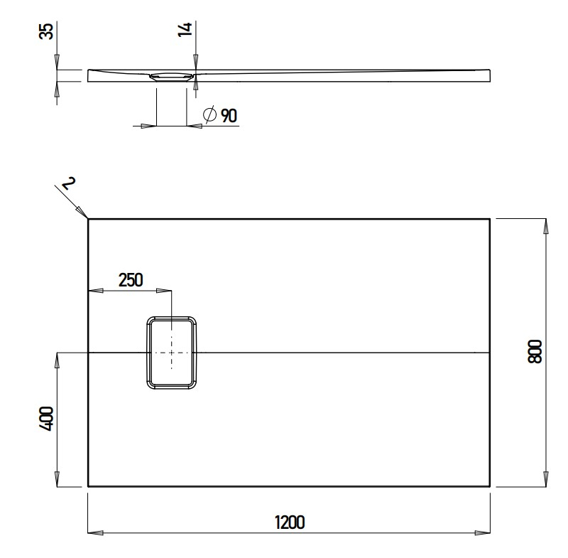 VIGOUR Duschwanne V3 Mineralguss 120x80x3,3cm mit Ablaufdeckel SafeStepPlus weiß matt