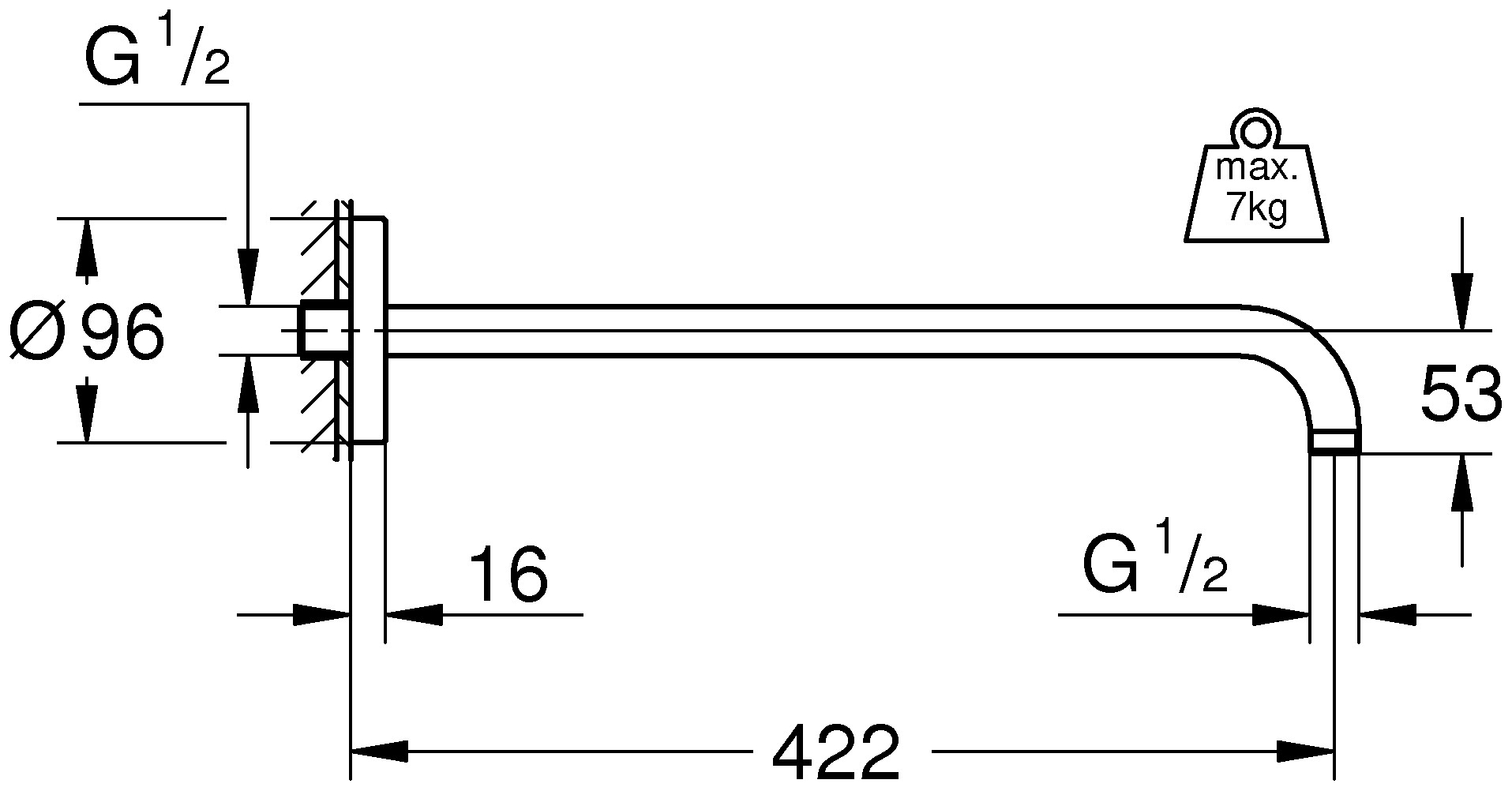 GROHE Rainshower Brausearm Ausladung 450mm chrom 26146000 - Bild 2