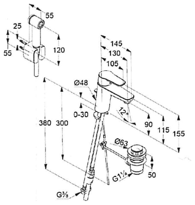 VIGOUR Einhand-WT-Batterie derby V3 Set verchromt m. Ablaufgarnitur,Handbrause u.Brauseschlauch