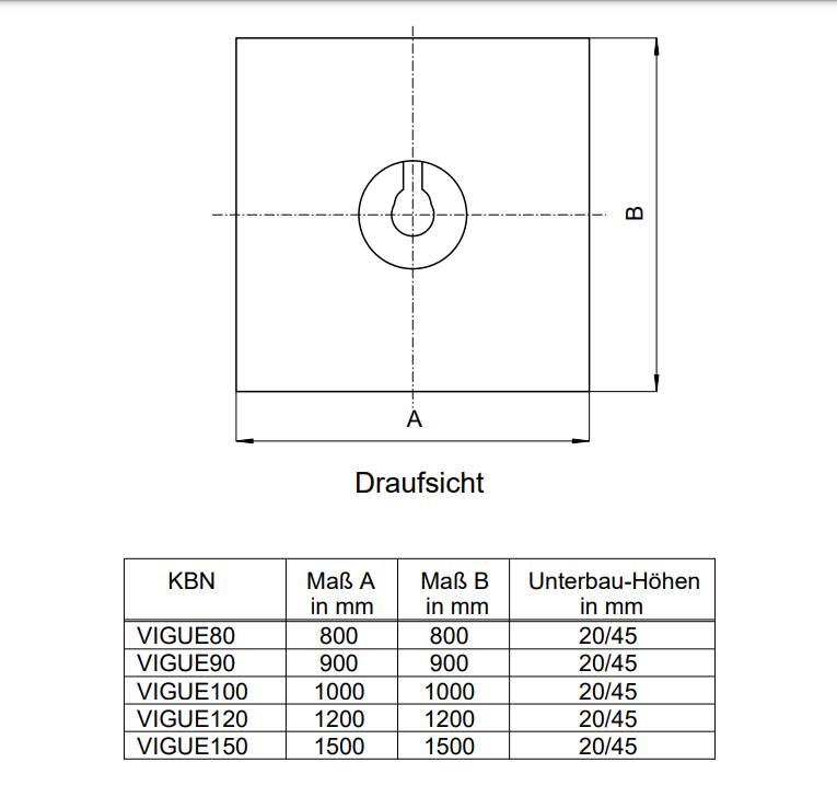VIGOUR Unterbauelement individual 2.0, 100x100cm 2cm und 4,5cm, Ablauf mittig - Bild 2