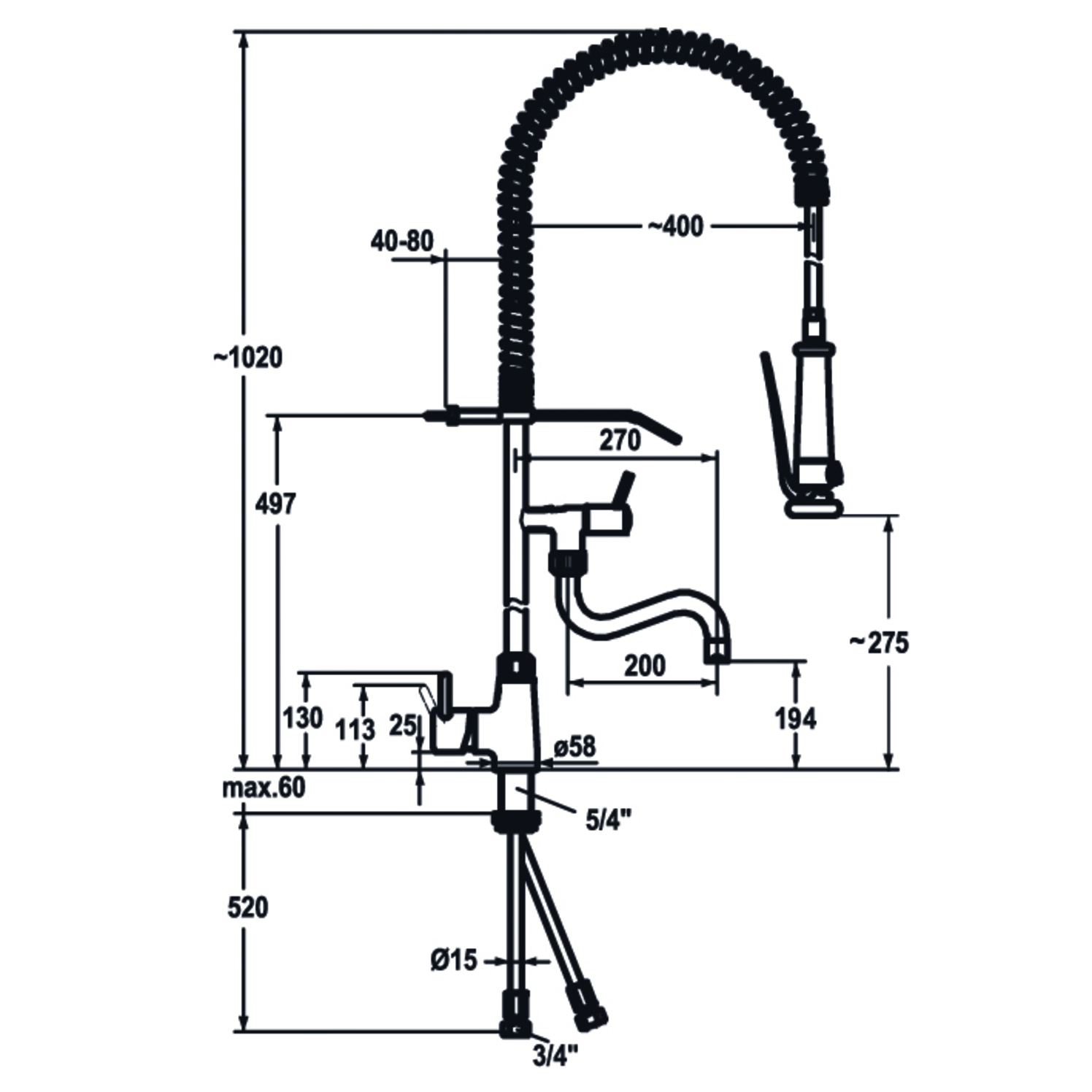 KWC GASTRO Geschirrwaschbrause Ganzchrom A200mm Brause 270mm, chromeline