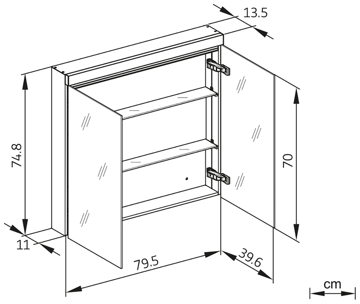 TRINNITY LED-Spiegelschrank 2-türig 800x748x120/135, dimmbar 4000K, aus Aluminium weiß beschichtet