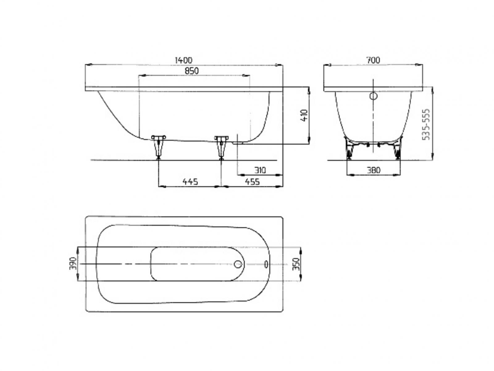 Kaldewei Saniform Plus Badewanne 140x70 cm Modell 360-1 Stahl-Email weiss inklusive Träger - Bild 4
