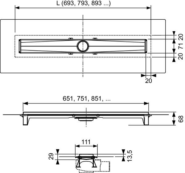 Duschrinne Evo 1200 mm Rinnenkörper gerade, befestigte Seal System Dichtmanschette - Bild 2