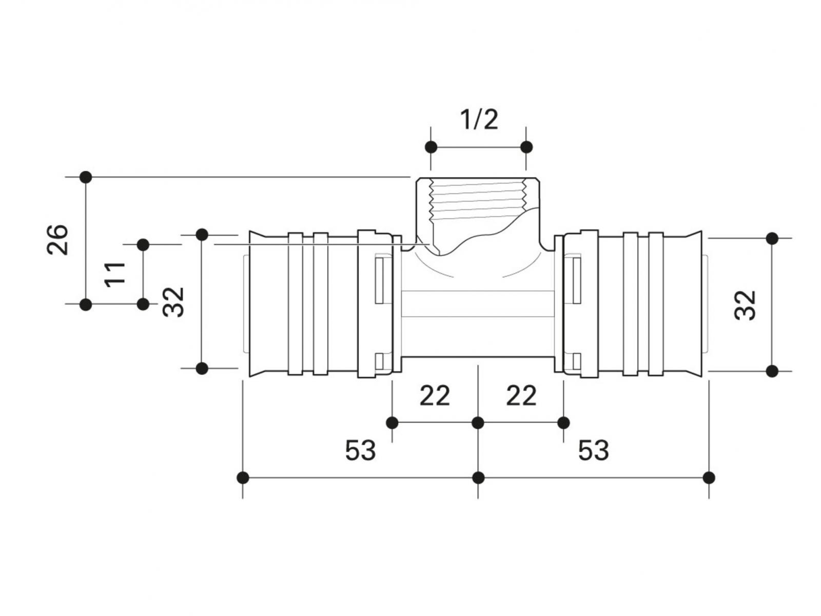 Übergangs-T-Stück Alpex F50 Profi 32mm x 1/2 IG x 32mm'' ALPUT3215I - Bild 2