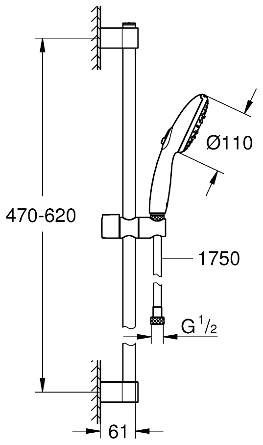 GROHE Brausestangenset Tempesta 110 chrom Stange 60cm 3 Strahlarten (Rain, Jet, Massage) 27794003 - Bild 4