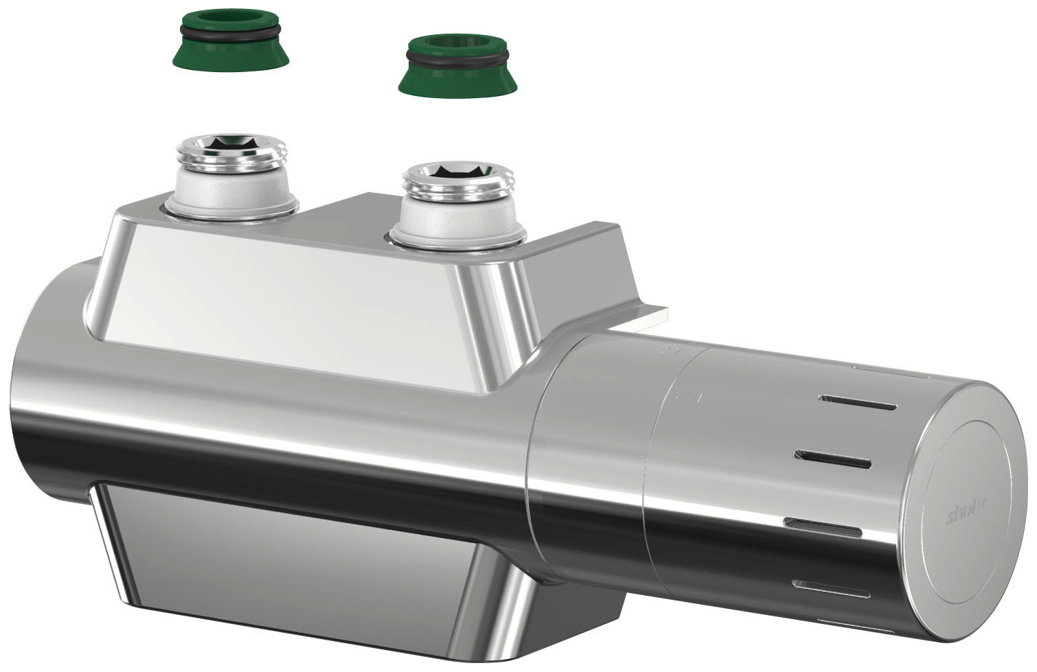 Simplex Ventilhahnblock Variodesign Einrohr F12166 mit Design-Thermostatkopf und Blende verchromt  - Bild 1